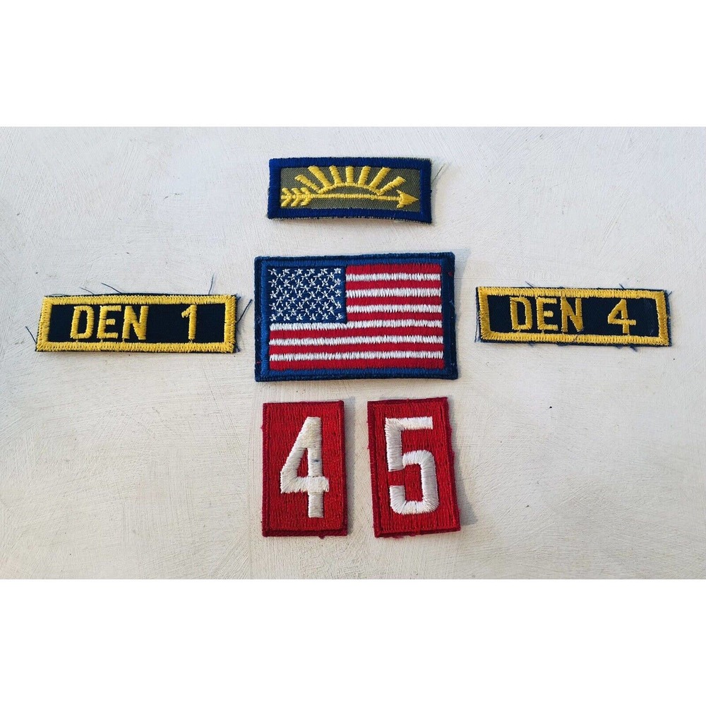 Boy Scout Embroidered Patches Lot of 6 Arrow of Light Numbers 45 USA Flag Den 1